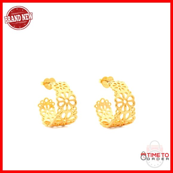 Lace Filigree Hoop Earrings with Spade Flower Motif, Surgical Steel Posts